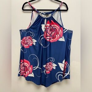 4 for $25 💛 Lily By Firmiana  Bright Blue / Coral Rose Halter Neck Top Size 4x